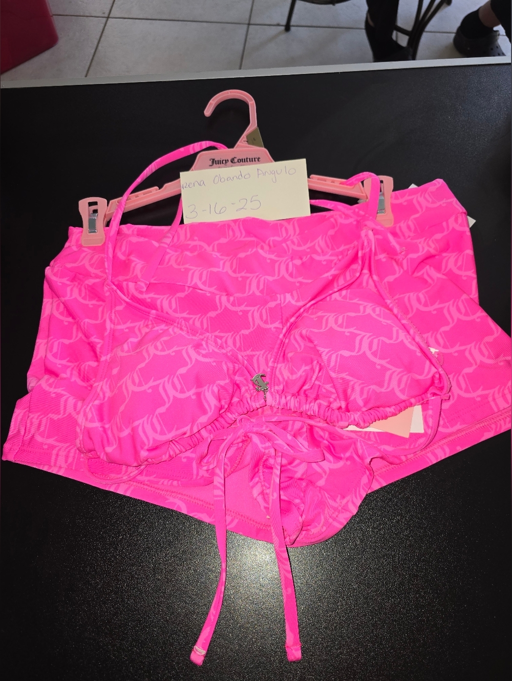 Juicy Couture Neon Pink Bikini Set with High-Waist Shorts